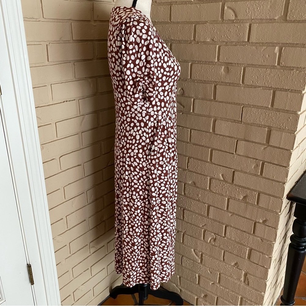 BODEN Soft Stretch Brown Polka Dot Button Jersey Casual Dress Size US 4 P - Picture 4 of 12